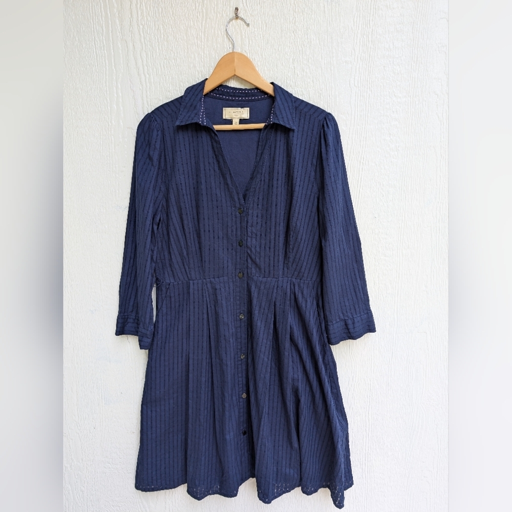 Anthropologie Moulinette Soeurs Navy Blue Button-Front Shirt Dress - Picture 2 of 7